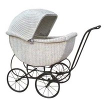 Antique Lloyd Loom Wicker Baby Buggy Stroller Movie Prop - £795.35 GBP