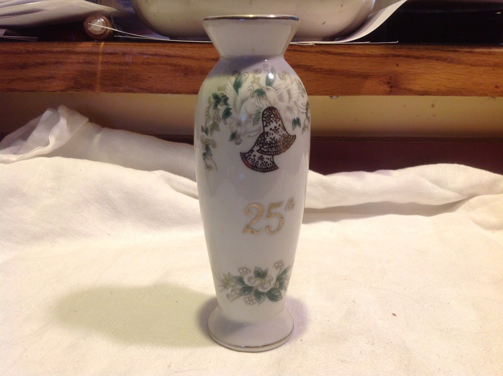 Lefton 25th Silver Anniversary overlay floral ceramic vase - $39.99