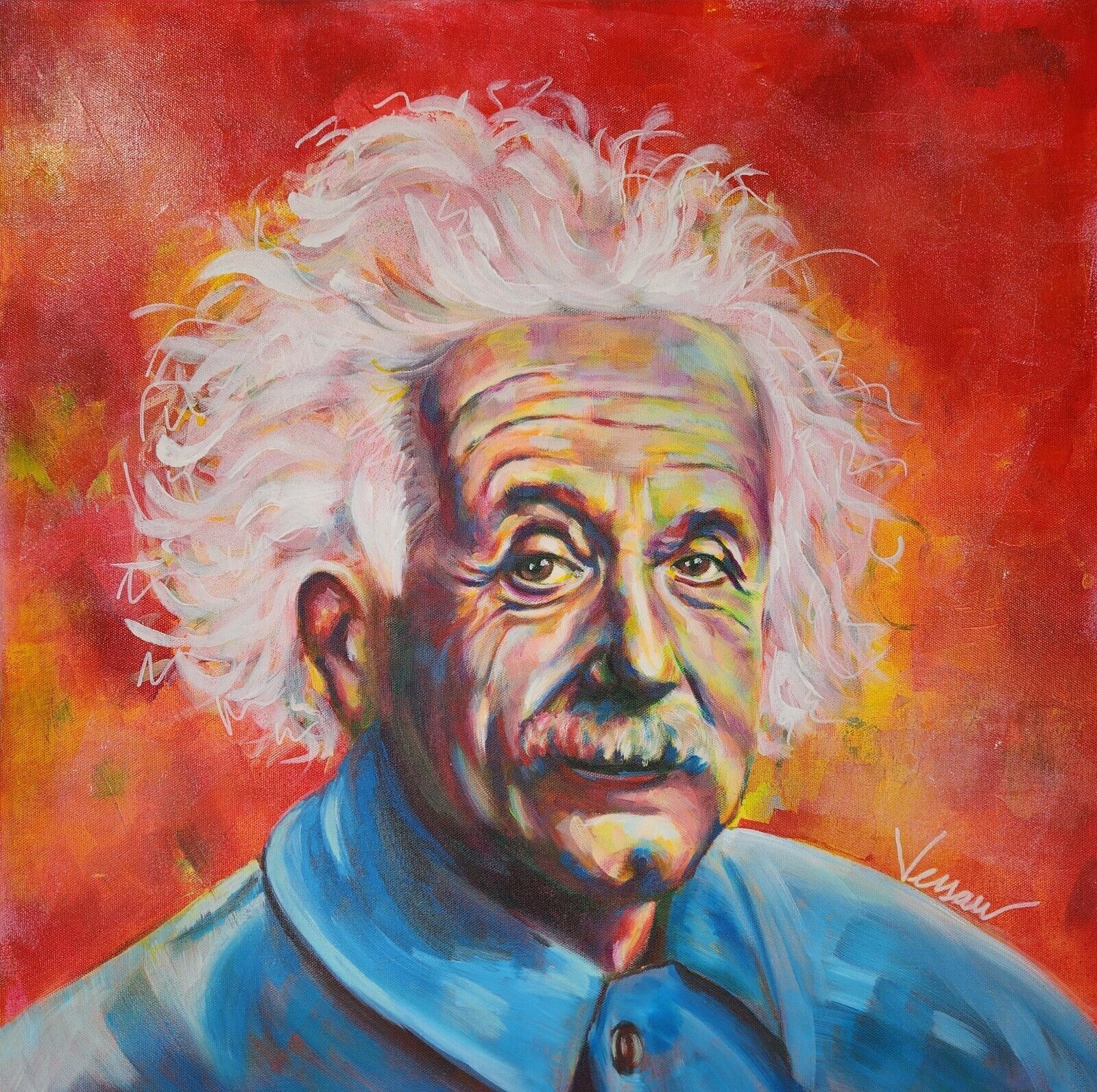 Primary image for Original Acrylic painting Albert Einstein Pop Art Expressive  20" x 20" x .75"
