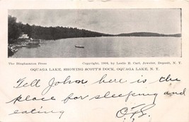 Oquaga Lake New Yorkishowing Scott&#39;s Dock~Leslie Carl Postcard 1907 - £7.06 GBP