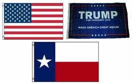 K&#39;s Novelties 3x5 Trump #1 &amp; USA American &amp; State of Texas Wholesale Set Flag 3&#39; - £19.15 GBP