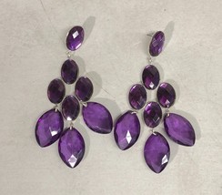 Purple Rhinestone Chandelier Stud Costume Faceted Womens Glamour Earrings - £11.69 GBP