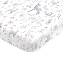 NoJo Super Soft Floral Deer Nursery Crib Fitted Sheet, Grey, Light Blue, Pink, W - £50.16 GBP