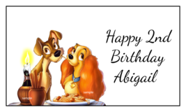 16 Large Personalized Lady and The Tramp Birthday Stickers, 3.5&quot; x 2&quot;, S... - $12.49