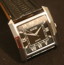 New men&#39;s retro style Sinobi square case, Roman numeral, quartz dress wristwatch - $35.00