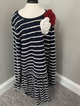 Pippa And Julie Navy Cream Frilled Skirt Knit Bodice Knit Flowers Dress Sz 6x - £12.62 GBP