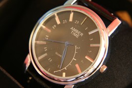 Men&#39;s sophisticated Amber Time black and chrome dress quartz wristwatch - £16.02 GBP