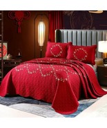 3pc 100% Cotton Red Quilted King Size Floral Embroidered Bedspread Bed C... - £201.50 GBP