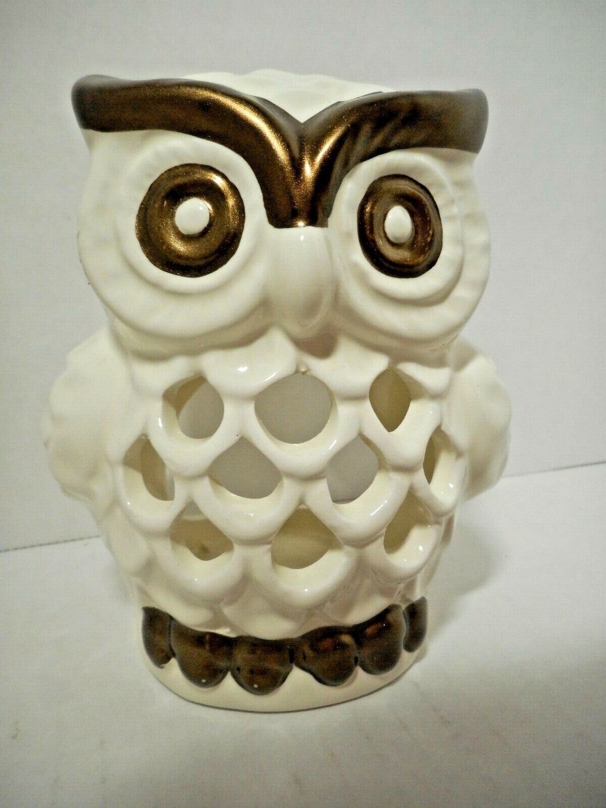 Better Homes and Gardens Ceramic Owl Bird Tealight Holder Cut-outs on Tummy Area - $18.80