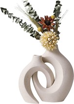 Goldtimo White Ceramic Vase For Decor, Modern Home Décor Vase Set Of 2, Circle - £35.37 GBP