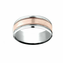 Comfort-Fit Drop Milgrain Satin Finish Mens Band Ring Two-Tone Gold Plated 8MM - £119.91 GBP
