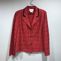 VTG Leslie Belle Women&#39;s Red Tweed Black Piping Office Work Blazer Jacket Sz 12 - £11.72 GBP