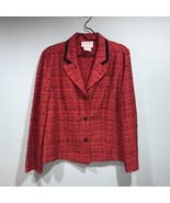 VTG Leslie Belle Women&#39;s Red Tweed Black Piping Office Work Blazer Jacke... - £11.46 GBP