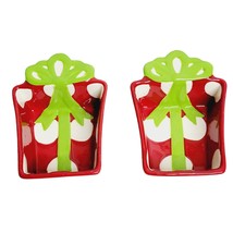Real Home Christmas Party Dip Bowls 2 Piece Set Red Gift Polka Dot Ceramic - $14.83