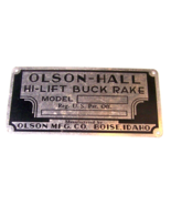 c1930 ANTIQUE OLSON-HALL HI-LIFT BUCK RAKE ADVERTISING SIGN PLAQUE BOISE... - £13.21 GBP