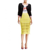 REBECCA MINKOFF Angelica Yellow Floral Lace Pencil Skirt 0 - £25.06 GBP
