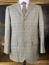 VTG Geoffrey Beene 38R Tan &amp; Blue Puppytooth Check Silk Wool 3Btn Blazer Jacket - $79.99