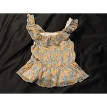 LC Lauren Conrad Floral Ruffle Smocked Top Women&#39;s Medium Blouse - $13.00