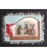 A Hearty Christmas Cats Playing Instruments Double-Sided Silk Fringe Car... - £31.23 GBP