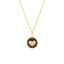 14K Solid Yellow Gold Red Enamel Heart Medallion Necklace 16&quot;-18&quot; - £305.15 GBP