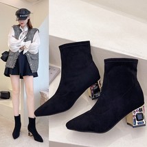 Autumn Women High Heels Ankle Boots Fashion Pointed Toe Block Heels Spring Short - £31.31 GBP