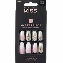 NEW Kiss Nails Masterpiece Luxe Glue Manicure Long Gel Coffin Ombre Pink White - £13.27 GBP