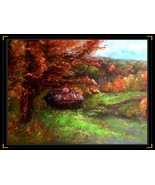 Autumn Landscape painting ,a barn house in the autumn wood painting,orig... - £157.12 GBP