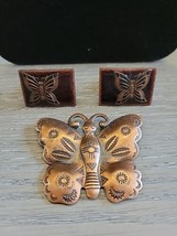 Vintage 60s 70s Butterfly Pin Brooch Cufflinks Copper Lot - £16.26 GBP