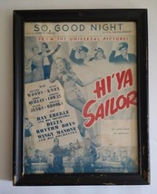 So Good Night 1943 Hi Ya Sailor Sheet Music WWII, Framed - $12.64