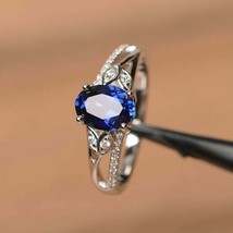 Solid 925 Sterling silver Blue Sapphire engagement Gift Handmade Ring for Women - £91.70 GBP