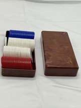 Poker Chip Case Box w/Chips- Vintage Bakelite Art Deco Style Brown Swirl Pattern - £11.16 GBP