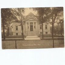 Vtg. Carnegie Library Flint Michigan MI Postcard UNP Sepia Front Entrance View - £7.90 GBP