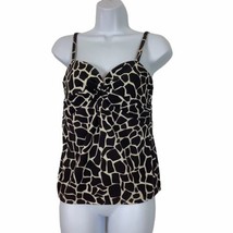 Lands&#39; End Tankini Swimsuit Top Size 10 Brown Animal Print Halter Bathing Suit - £14.18 GBP