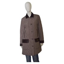 Barbour Beige Brown Check Quilted Leather Trim Button Zip Jacket Coat Si... - $148.50