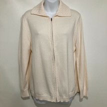 Studio Works M Ivory Zip-Front Cardigan Sweater Cotton Blend - £21.46 GBP