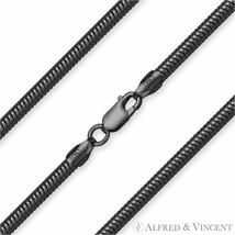 3mm .925 Italy Sterling Silver Black Rhodium Flexible Snake Link Chain Necklace - £44.91 GBP+