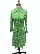 Authentic VTG 70s Jamison Boutique Knit Dress S Leaf Print Lime Green Be... - $74.25