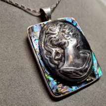 All Solid Sterling 925 Silver Cameo on Abalone Pendant 18&quot; Necklace 17.8gr LUC - £39.72 GBP