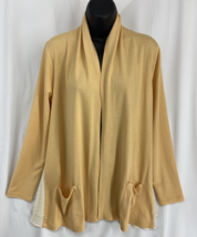 LOGO Lounge Women&#39;s Yellow Open Sheer Knit Long Sleeve Cardigan Stretch ... - $12.34