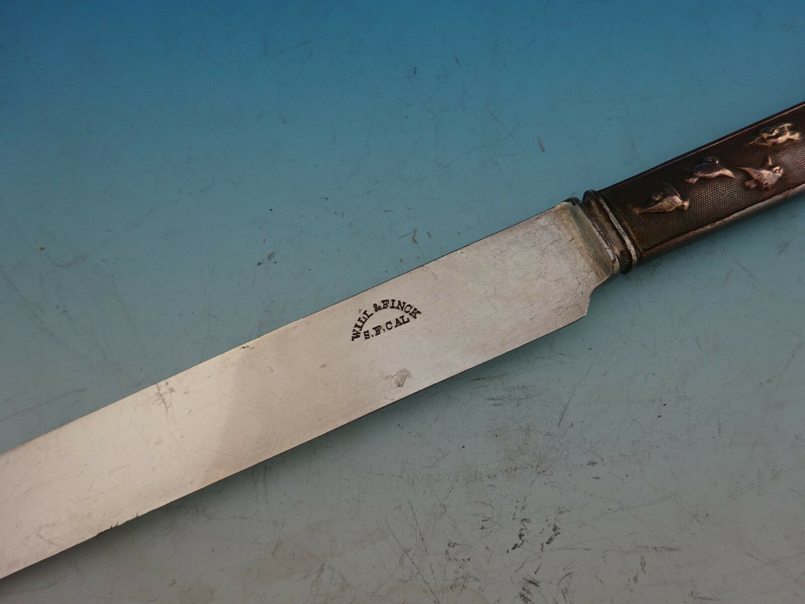 Kozuka by Unknown Bronze Handle Regular Knife with SP Blunt Blade and Birds 9" Item image 5