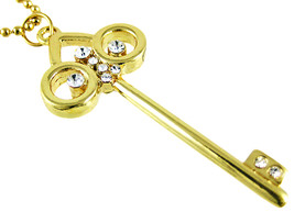 Zeckos Goldtone Rhinestone Key Pendant with Bead Necklace - £11.17 GBP