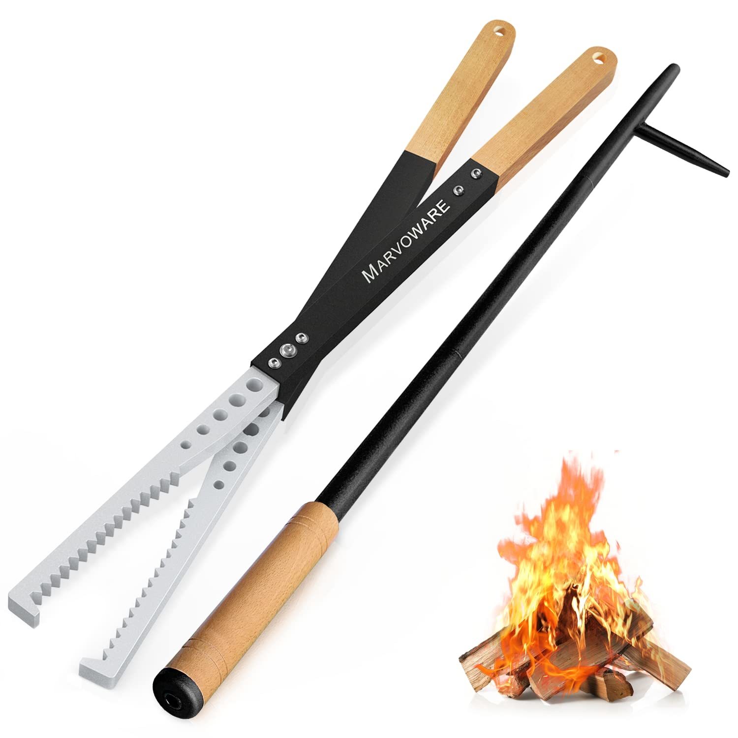 Primary image for Heavy Duty Fire Tong And Fire Poker Set With Wood Insulation Handle Fireplace Po