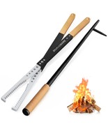 Heavy Duty Fire Tong And Fire Poker Set With Wood Insulation Handle Fire... - £80.20 GBP