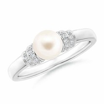 ANGARA Freshwater Pearl &amp; Pave-Set Diamond Ring for Women in 14K Solid Gold - £517.16 GBP