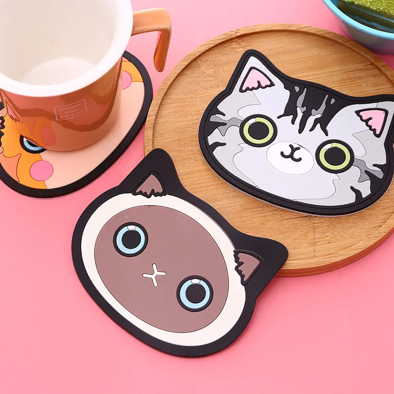 Play Silicone Cat Shaped Tea Coaster Cup Mat Pad Mug Holder Mat Coffee Drinks Ta - £23.18 GBP