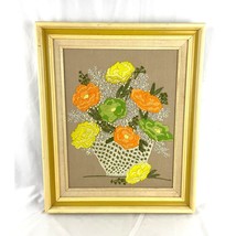 VTG 70&#39;s Crewel Floral Bouquet Embroidered Framed Wall Art 19&quot;x23&quot; Retro... - £62.48 GBP