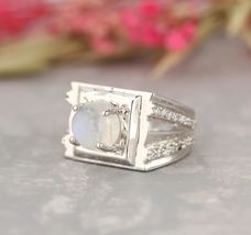 Natural Rainbow Moonstone Ring Handmade Ring 925 Sterling Silver Stackable Ring - £65.12 GBP
