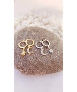 Dainty Star and Moon earrings Starburst Small Huggies Celestial jewelry ... - £24.14 GBP