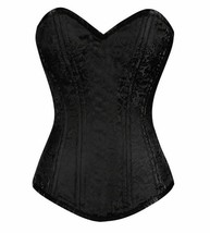 Black Brocade Spiral Steel Boned Corset Goth Burlesque Costume Silver Zi... - £60.68 GBP