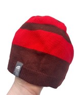 The North Face Knit Beanie Hat Cap Burgundy Red Stripe Slouchy Mens Wome... - $528.97 MXN